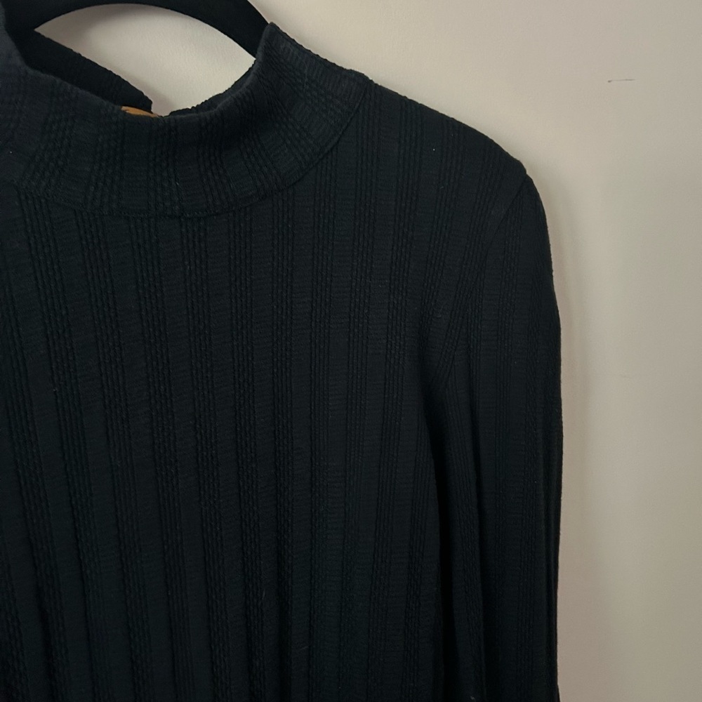 Free People Black Ribbed Long Sleeve Top with Tie Scarf Detail Size Large - Picture 2 of 7